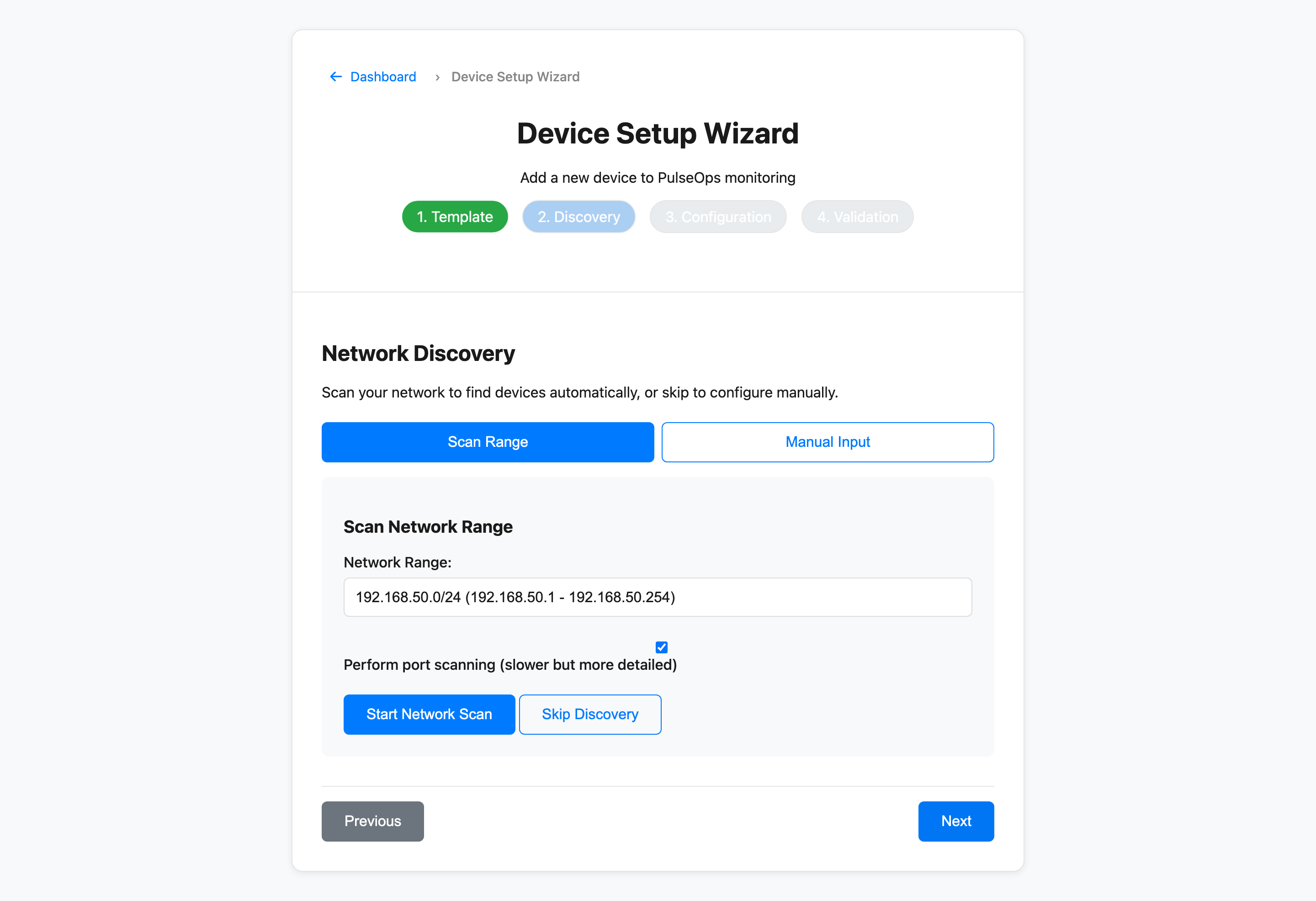 Device setup wizard discovery step
