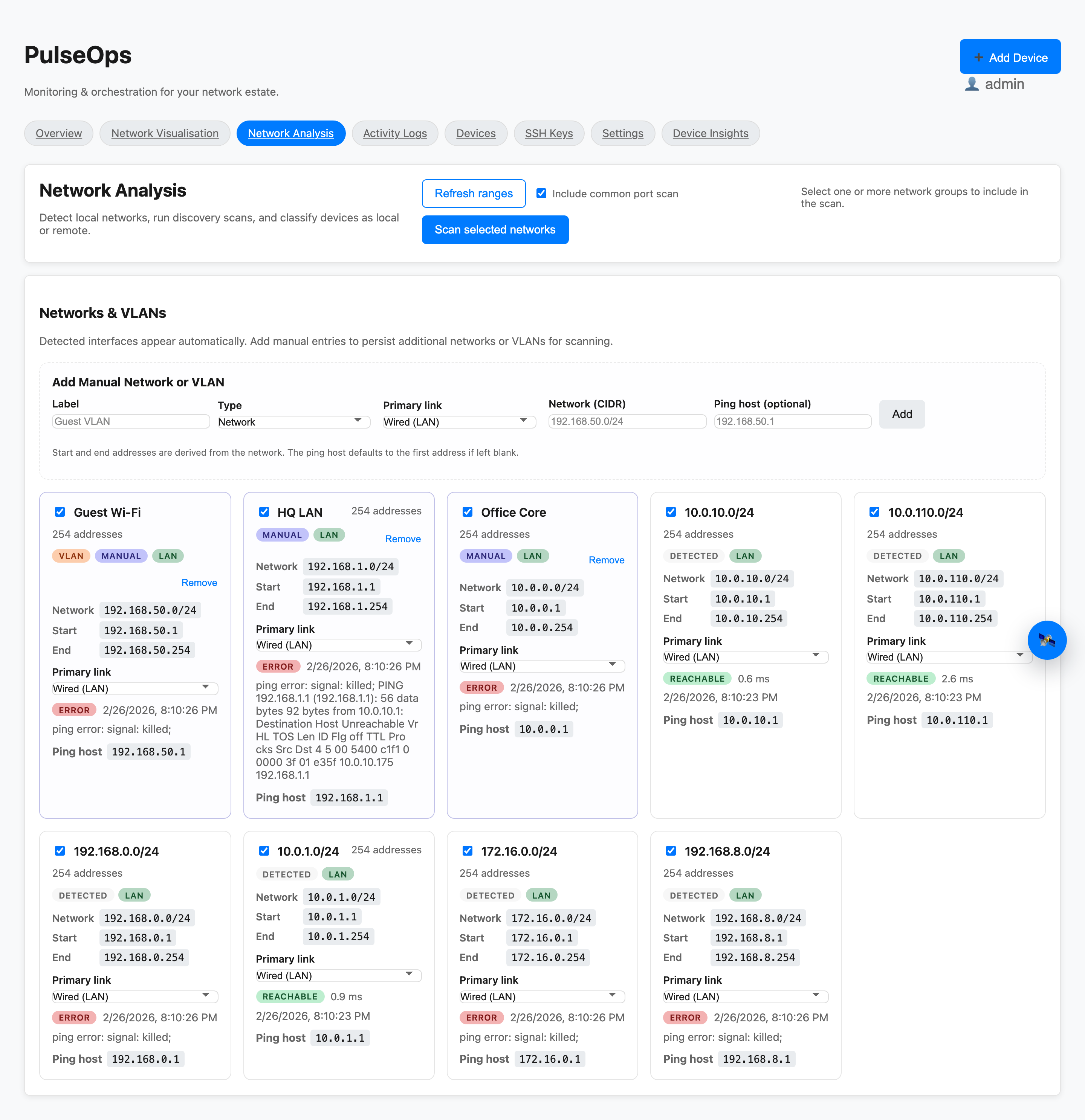 Network analysis scan
